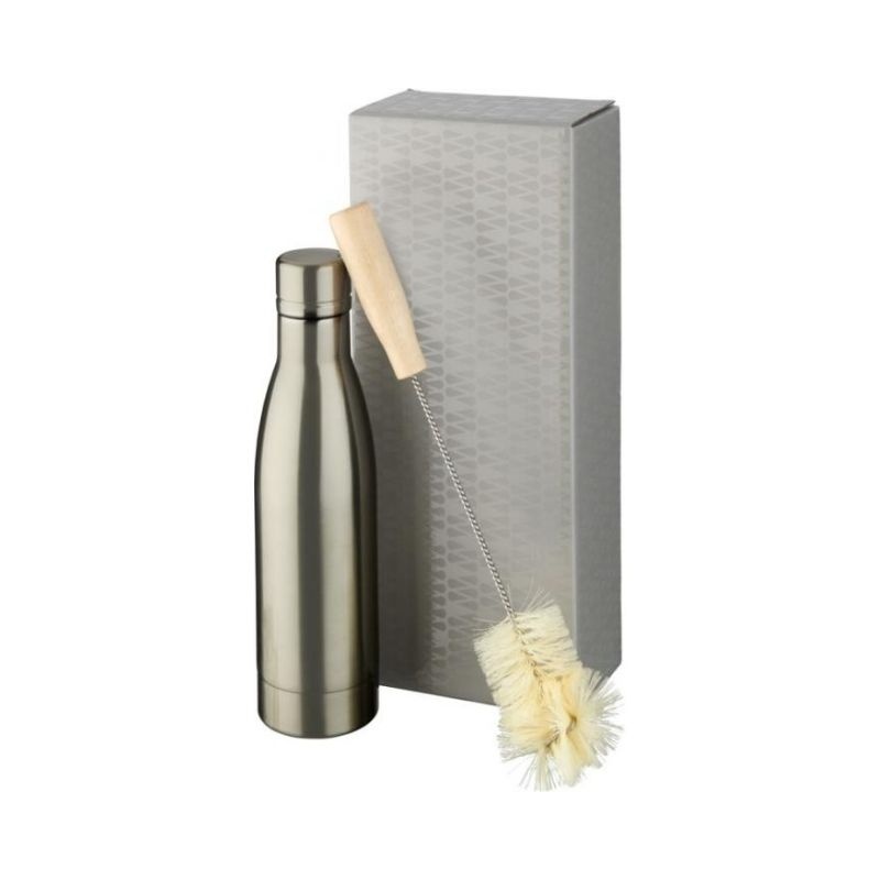 Logo trade promotional item photo of: Vasa copper vacuum insulated bottle with brush set, titanium