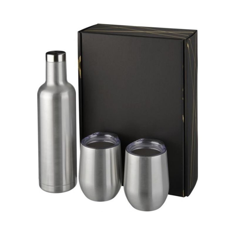 Logo trade promotional giveaways image of: Pinto and Corzo copper vacuum insulated gift set, silver