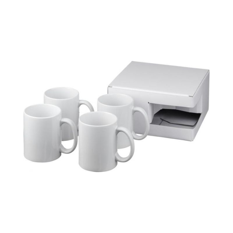 Logo trade business gifts image of: Ceramic mug 4-pieces gift set, white