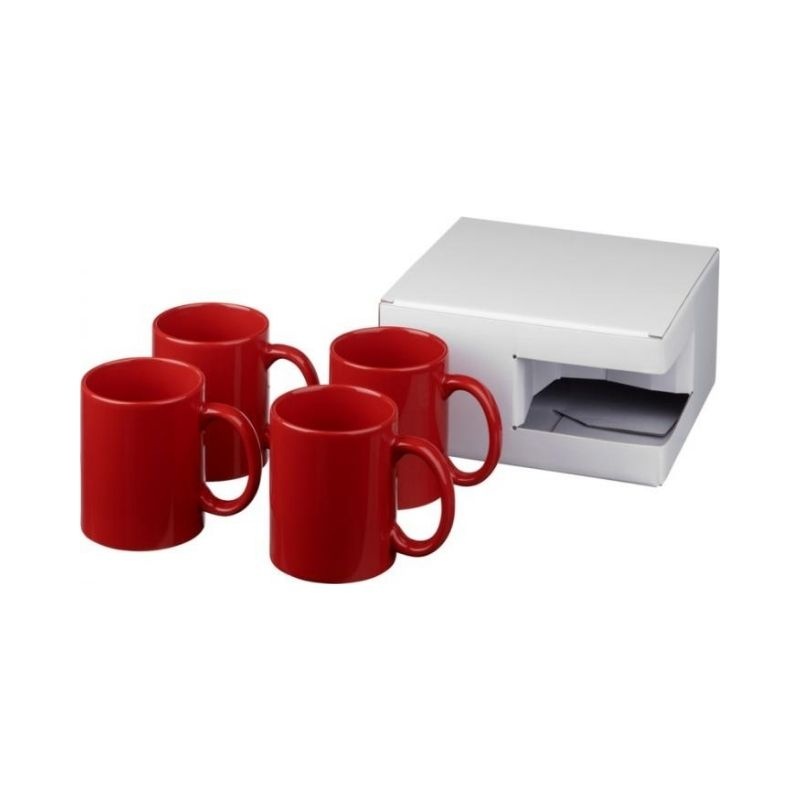 Logo trade business gifts image of: Ceramic mug 4-pieces gift set, red