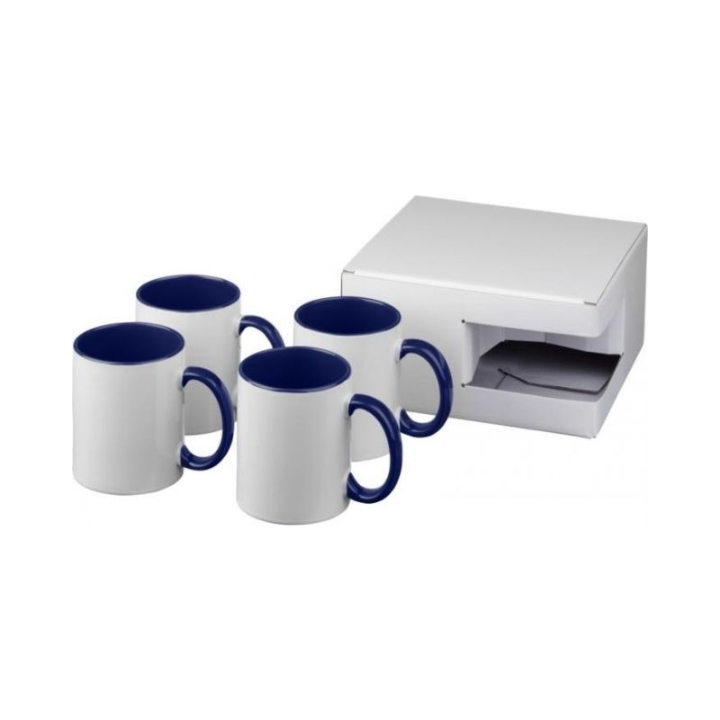 Logo trade business gifts image of: Ceramic sublimation mug 4-pieces gift set, blue