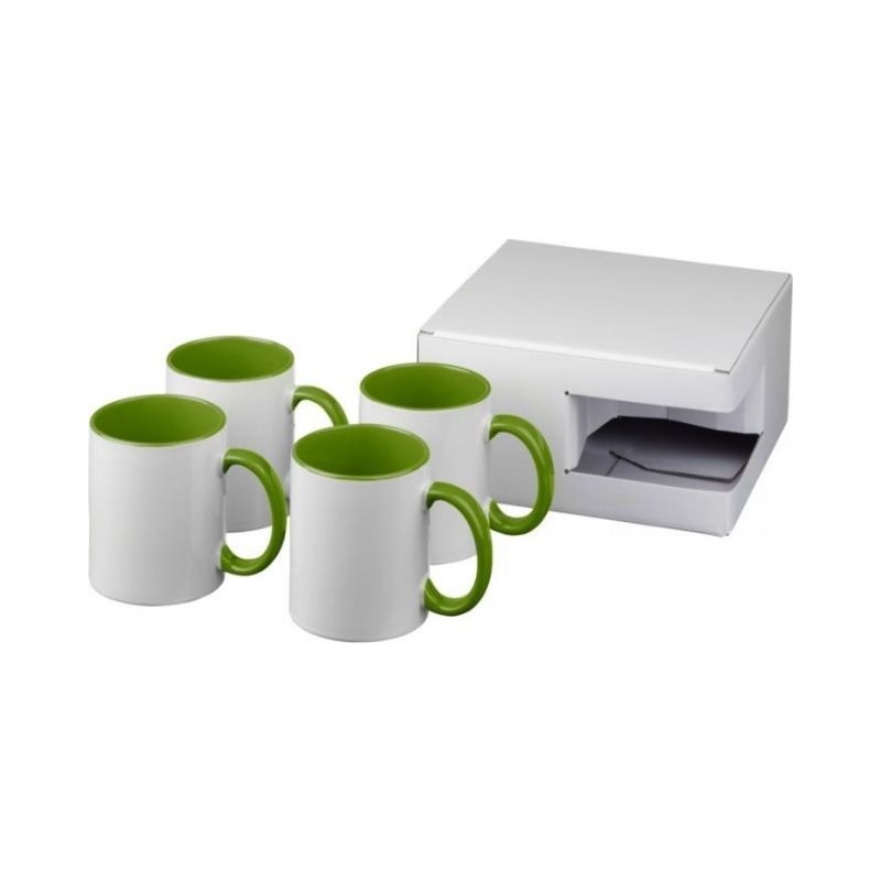 Logo trade business gift photo of: Ceramic sublimation mug 4-pieces gift set, lime green