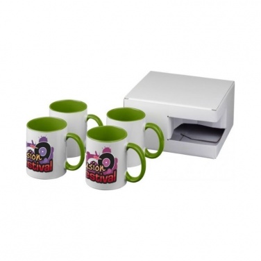 Logo trade promotional giveaways picture of: Ceramic sublimation mug 4-pieces gift set, lime green