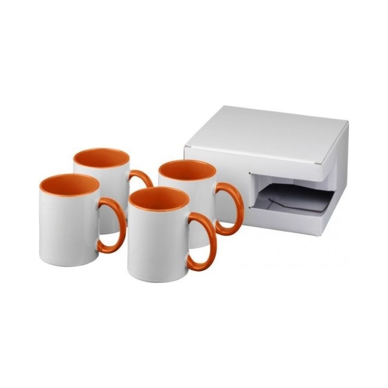 Logo trade corporate gifts picture of: Ceramic sublimation mug 4-pieces gift set, orange