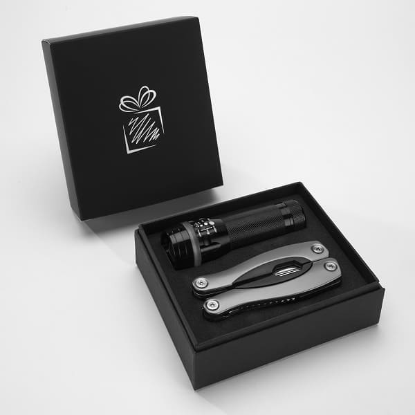 Logo trade advertising products picture of: Gift set Colorado II - torch & large multitool, grey