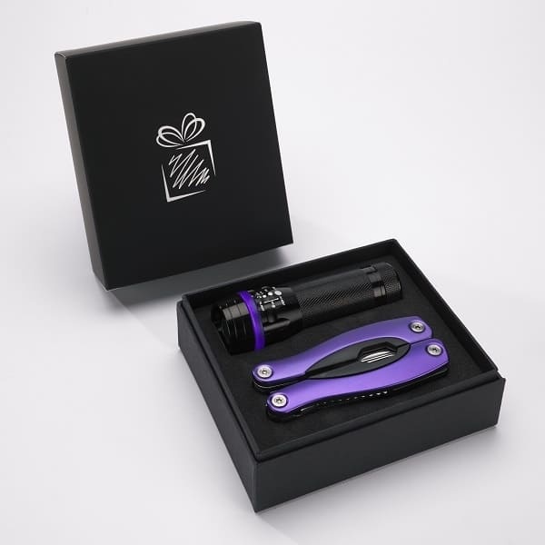 Logo trade advertising products image of: Gift set Colorado II - torch & large multitool, purple