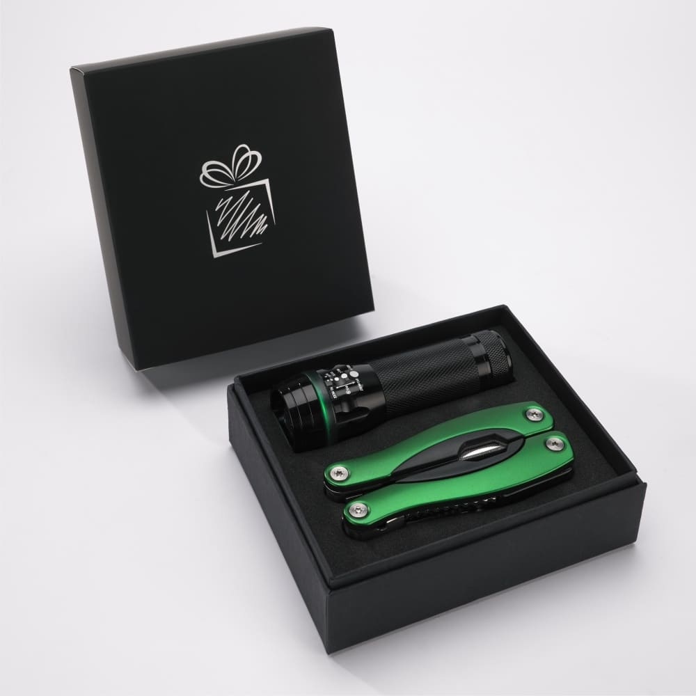 Logo trade advertising products picture of: Gift set Colorado II - torch & large multitool, green