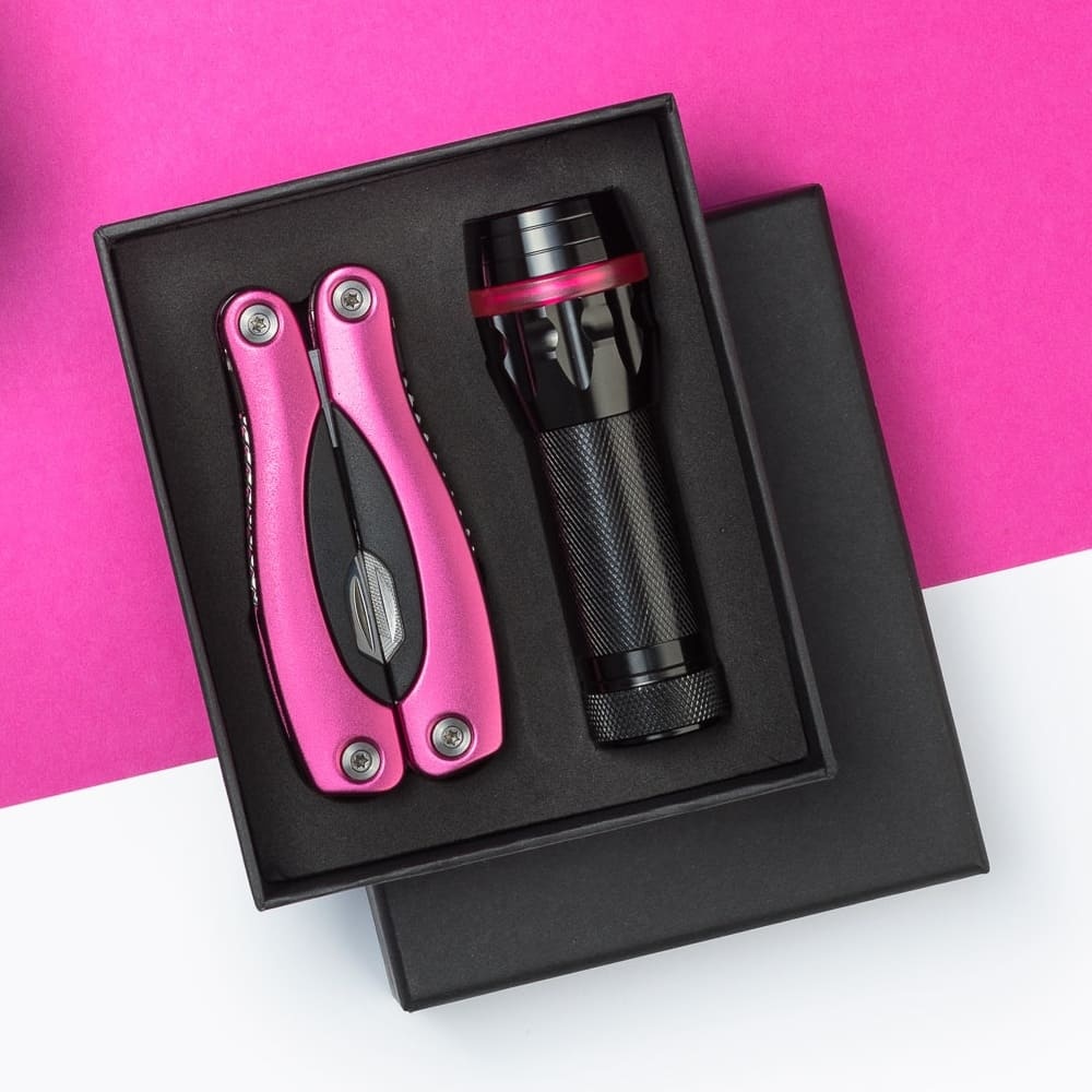 Logo trade promotional products image of: Gift set Colorado II - torch & large multitool, pink