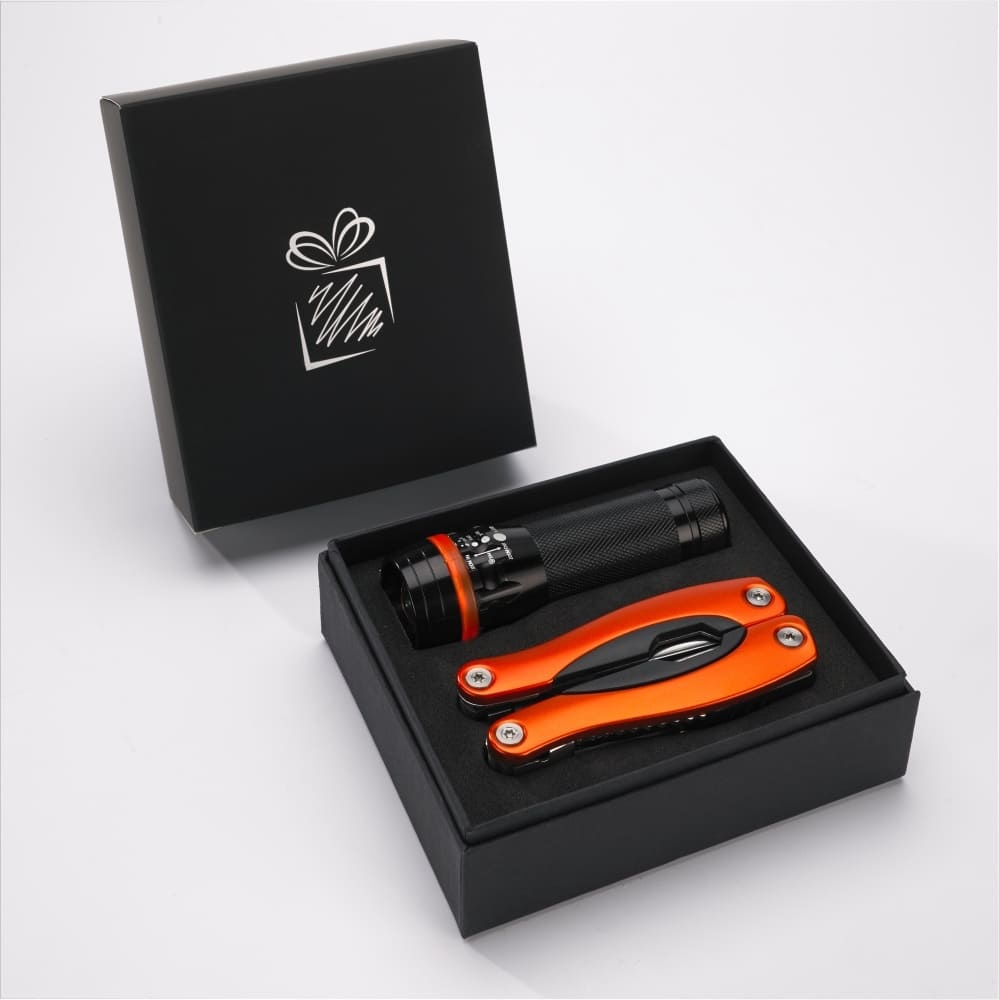 Logotrade promotional gift image of: Gift set Colorado II - torch & large multitool, orange