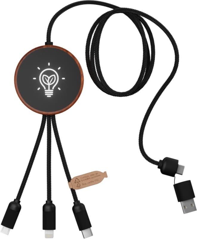 Logotrade business gift image of: Charging cable and pad C40 3-in-1 rPET light-up logo and 10W, black