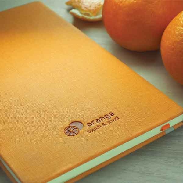 Logo trade corporate gifts picture of: Orange-scented A5 notebook, orange