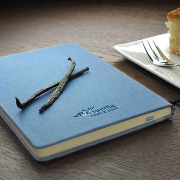 Logo trade promotional giveaway photo of: Vanilla-scented A5 notebook, blue