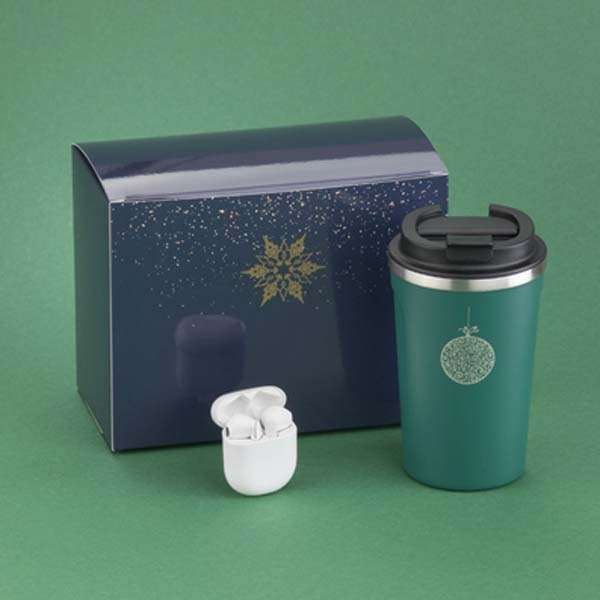 Logotrade advertising products photo of: Gift set with Nordic thermos and wireless headphones