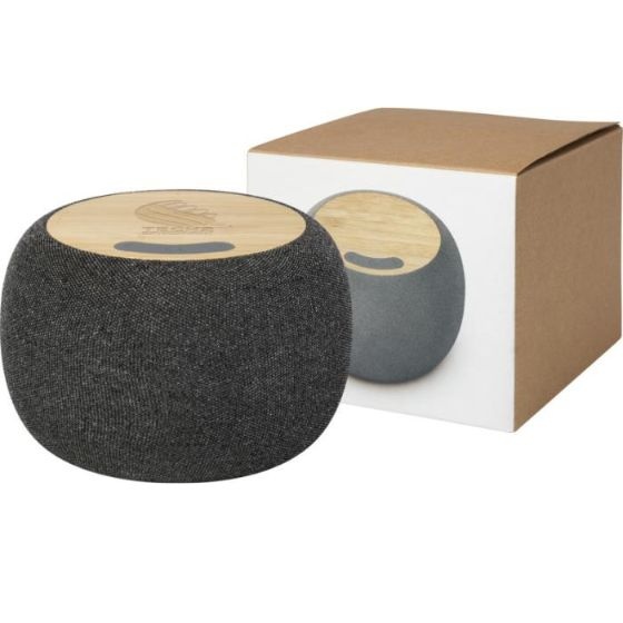 Logo trade promotional products picture of: Ecofiber bamboo Bluetooth® speaker and wireless charging pad, grey