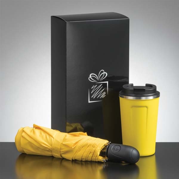 Logo trade promotional products picture of: Traveller set: thermal mug 350 ml and full automatic umbrella, yellow