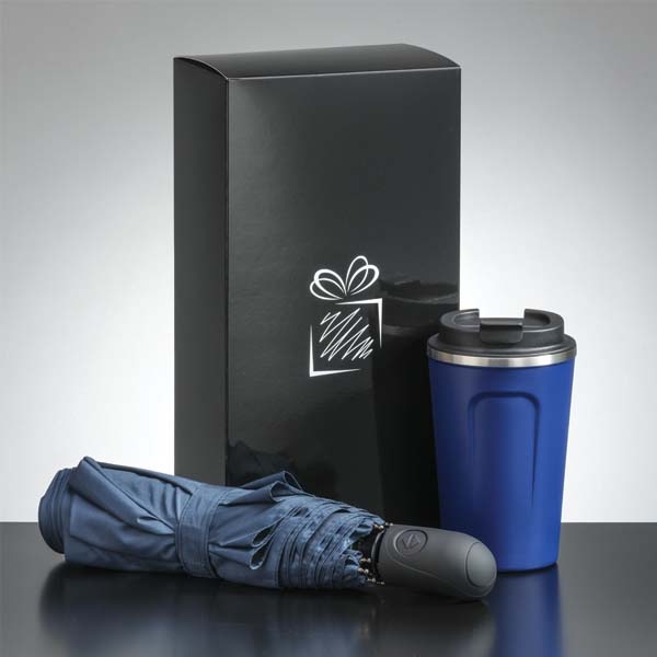 Logotrade corporate gifts photo of: Traveller set: thermal mug 350 ml and full automatic umbrella, blue