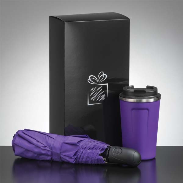 Logotrade corporate gifts photo of: Traveller set: thermal mug 350 ml and full automatic umbrella, purple