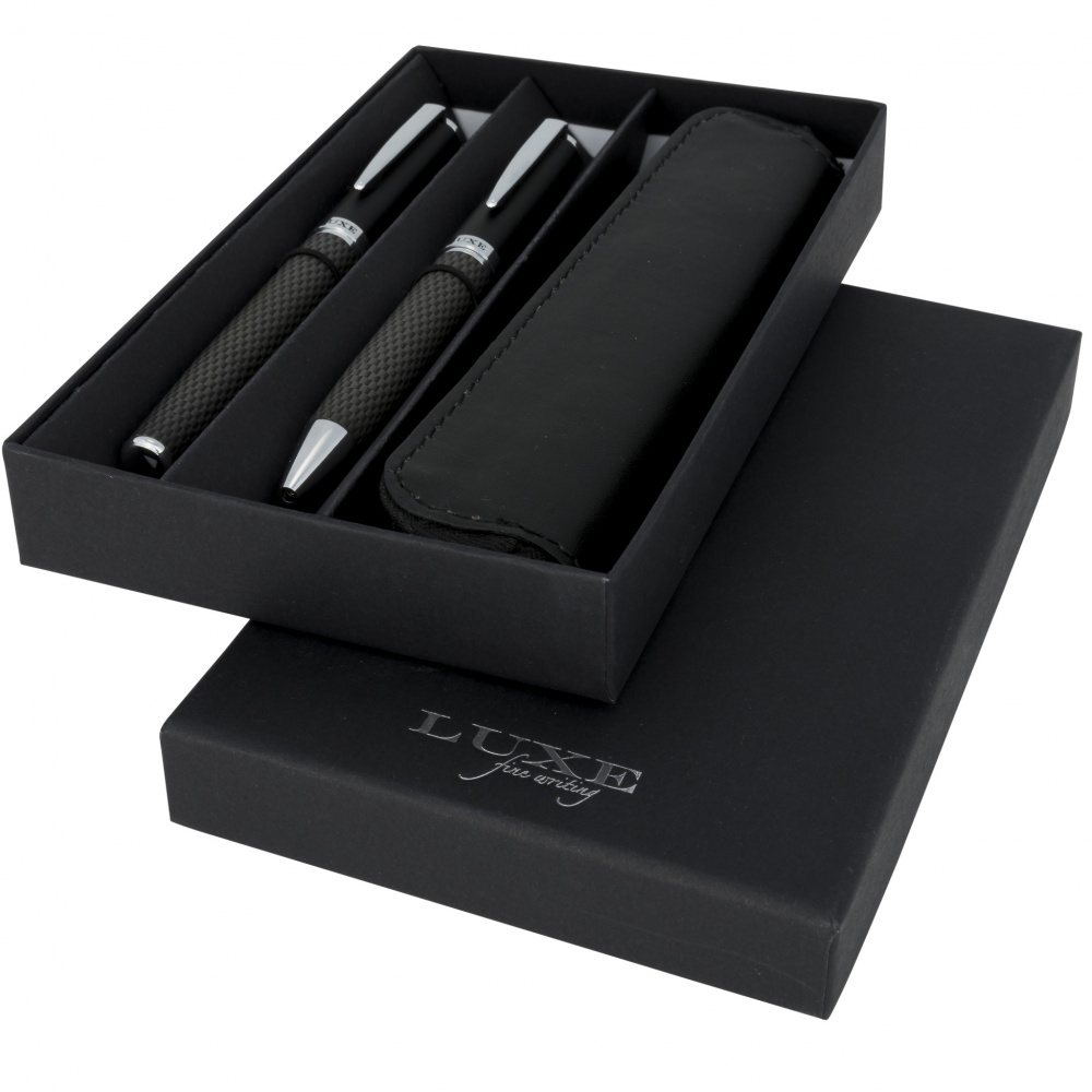 Logo trade business gifts image of: Carbon duo pen gift set with pouch