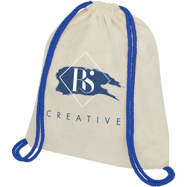 Logo trade corporate gift photo of: Oregon 100 g/m² cotton drawstring bag with coloured cords 5L