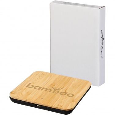 Logo trade corporate gifts image of: Leaf 5W bamboo and fabric wireless charging pad