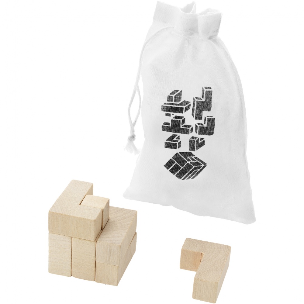 Logotrade promotional item picture of: Solfee wooden squares brain teaser with pouch