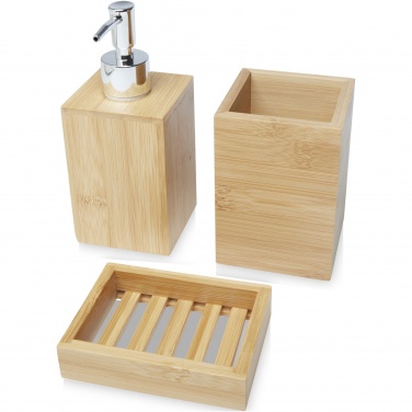 Logo trade business gifts image of: Hedon 3-piece bamboo bathroom set