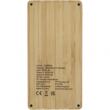 Logo trade promotional merchandise image of: Alata 8000 mAh bamboo solar power bank