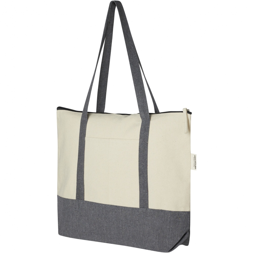 Logo trade promotional giveaways image of: Repose 320 g/m² recycled cotton zippered tote bag 10L