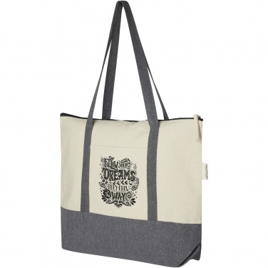 Logo trade promotional products image of: Repose 320 g/m² recycled cotton zippered tote bag 10L