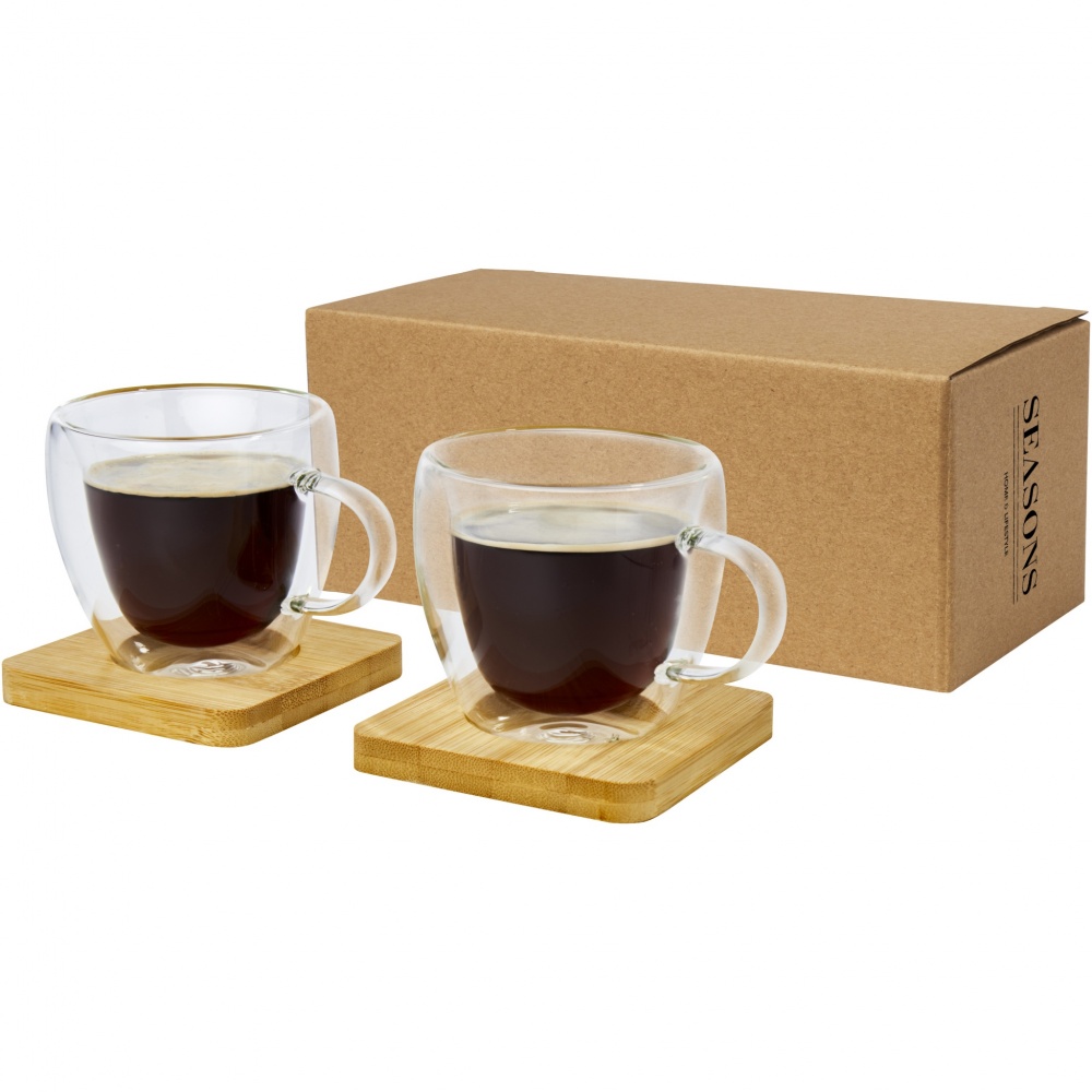 Logo trade promotional giveaways picture of: Manti 2-piece 100 ml double-wall glass cup with bamboo coaster 