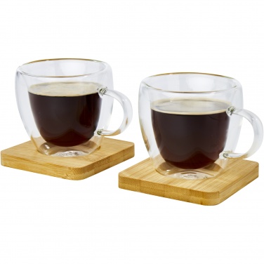 Logotrade business gift image of: Manti 2-piece 100 ml double-wall glass cup with bamboo coaster 