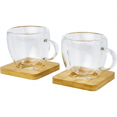 Logotrade promotional item image of: Manti 2-piece 100 ml double-wall glass cup with bamboo coaster 