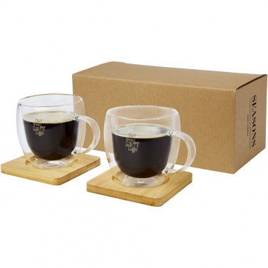 Logotrade promotional product picture of: Manti 2-piece 250 ml double-wall glass cup with bamboo coaster 