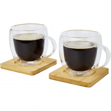 Logo trade promotional giveaways image of: Manti 2-piece 250 ml double-wall glass cup with bamboo coaster 