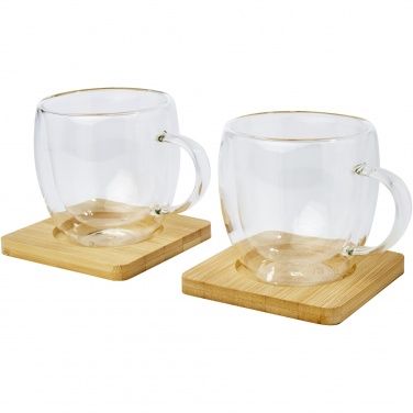 Logotrade advertising product image of: Manti 2-piece 250 ml double-wall glass cup with bamboo coaster 