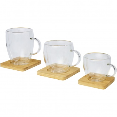 Logo trade promotional giveaways image of: Manti 2-piece 250 ml double-wall glass cup with bamboo coaster 