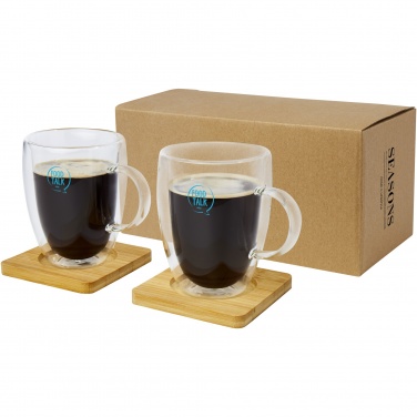 Logotrade promotional gifts photo of: Manti 2-piece 350 ml double-wall glass cup with bamboo coaster 