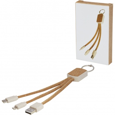 Logo trade promotional giveaways image of: Bates wheat straw and cork 3-in-1 charging cable