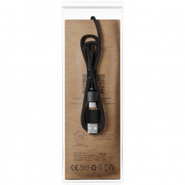 Logotrade promotional gift image of: SCX.design C38 5-in-1 rPET light-up logo charging cable with squared wooden casing