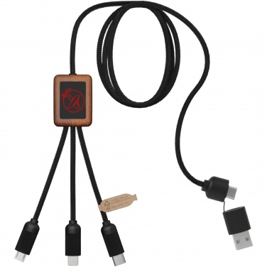 Logo trade corporate gifts picture of: SCX.design C38 5-in-1 rPET light-up logo charging cable with squared wooden casing