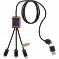 SCX.design C38 5-in-1 rPET light-up logo charging cable with squared wooden casing, Blue / Wood