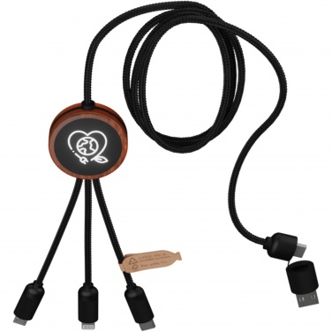 Logo trade promotional merchandise photo of: SCX.design C37 5-in-1 rPET light-up logo charging cable with round wooden casing