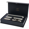 Parker IM achromatic ballpoint and rollerball pen set with gift box, Solid black