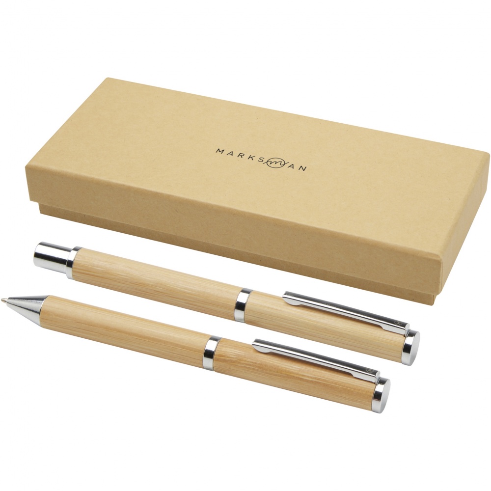 Logo trade advertising products image of: Apolys bamboo ballpoint and rollerball pen gift set 