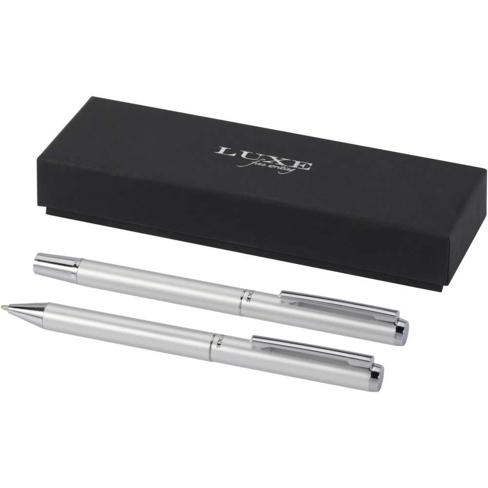 Logotrade promotional merchandise picture of: Lucetto recycled aluminium ballpoint and rollerball pen gift set