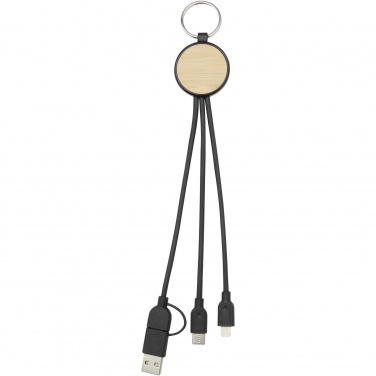 Logo trade promotional item photo of: Tecta 6-in-1 recycled plastic/bamboo charging cable with keyring