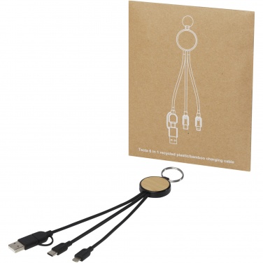 Logo trade corporate gift photo of: Tecta 6-in-1 recycled plastic/bamboo charging cable with keyring