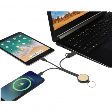 Logo trade corporate gift photo of: Tecta 6-in-1 recycled plastic/bamboo charging cable with keyring