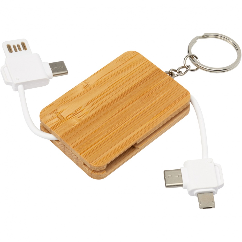 Logotrade advertising product image of: Reel 6-in-1 retractable bamboo key ring charging cable