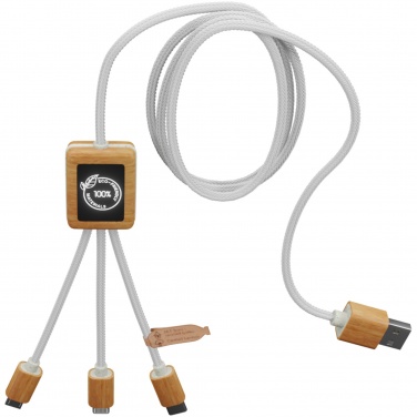 Logo trade promotional products image of: SCX.design C39 3-in-1 rPET light-up logo charging cable with squared bamboo casing